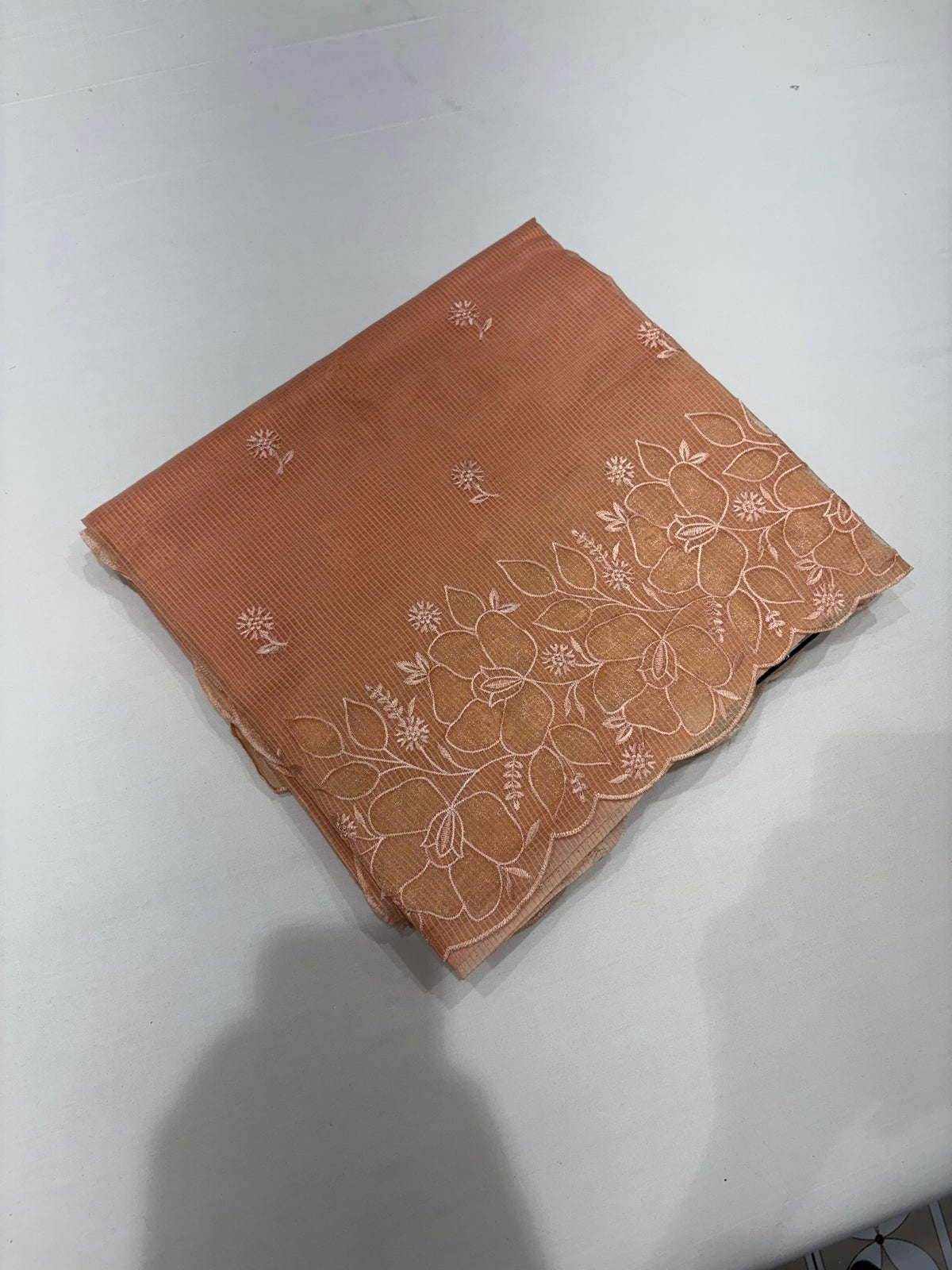 Net Cotta Saree-  Peach shade Search code 5300