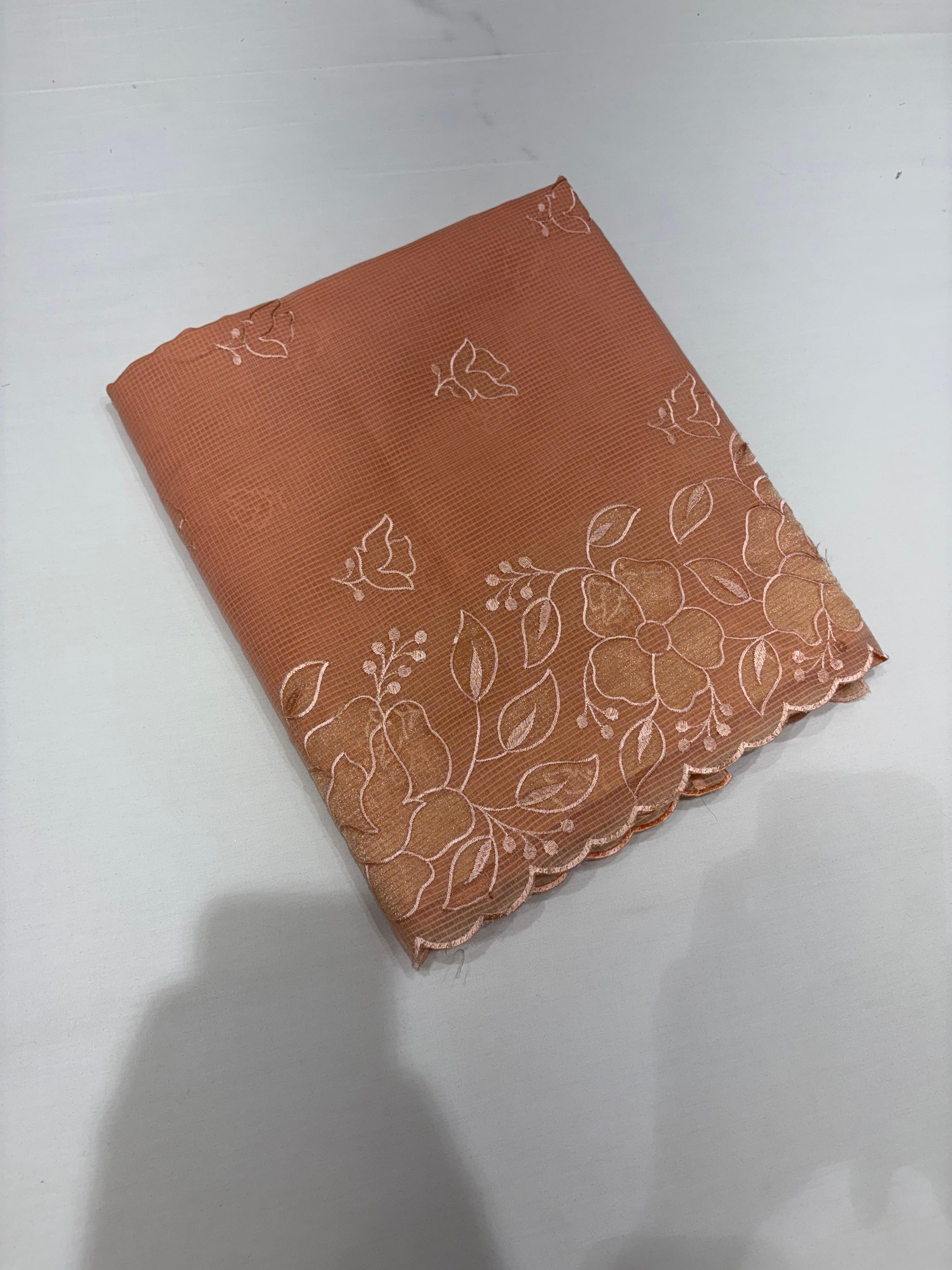 Net Cotta Saree-Dark peach shade Search code 5307