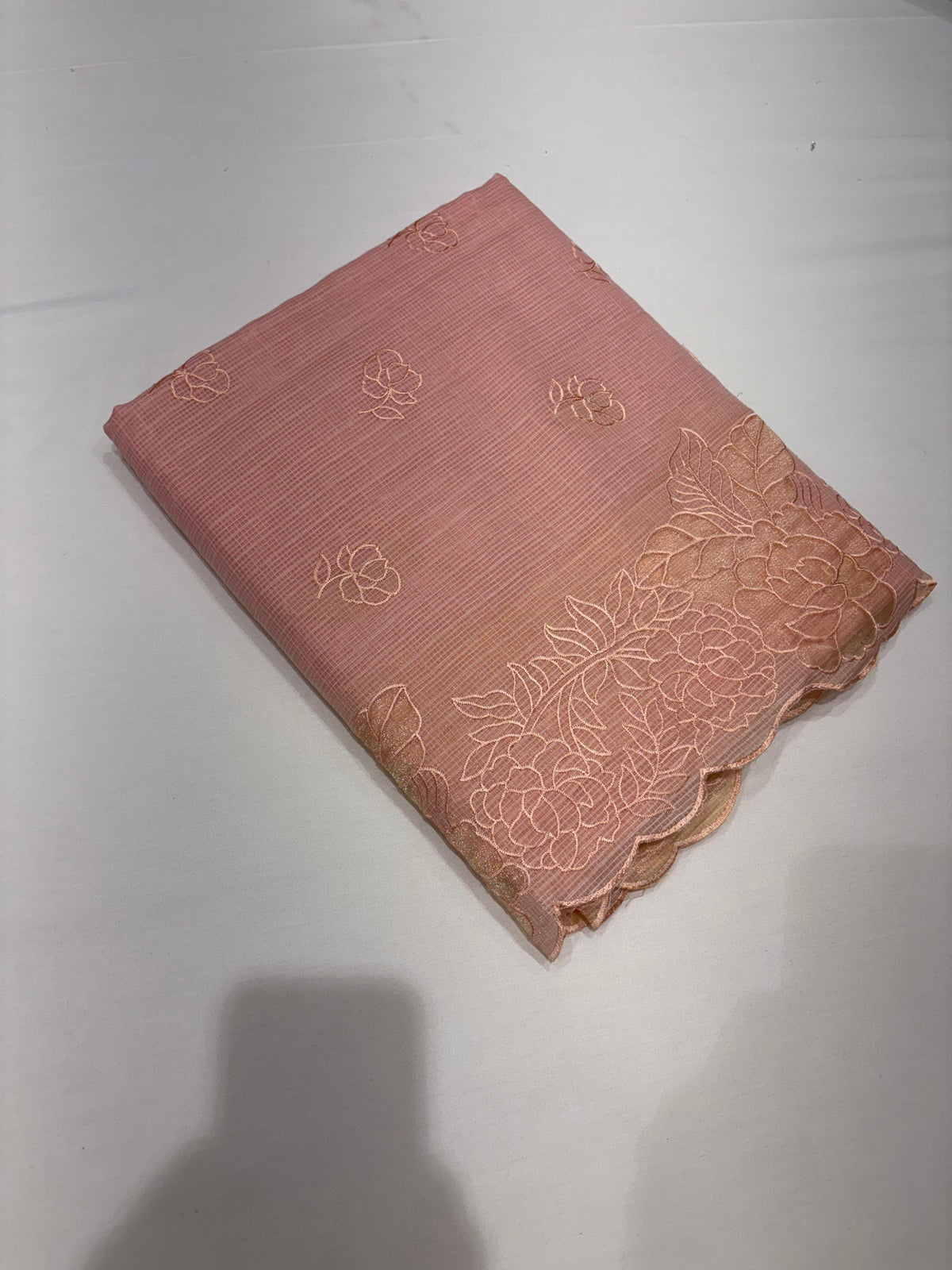 Net Cotta Saree-Light  Peach shade Search code 5318