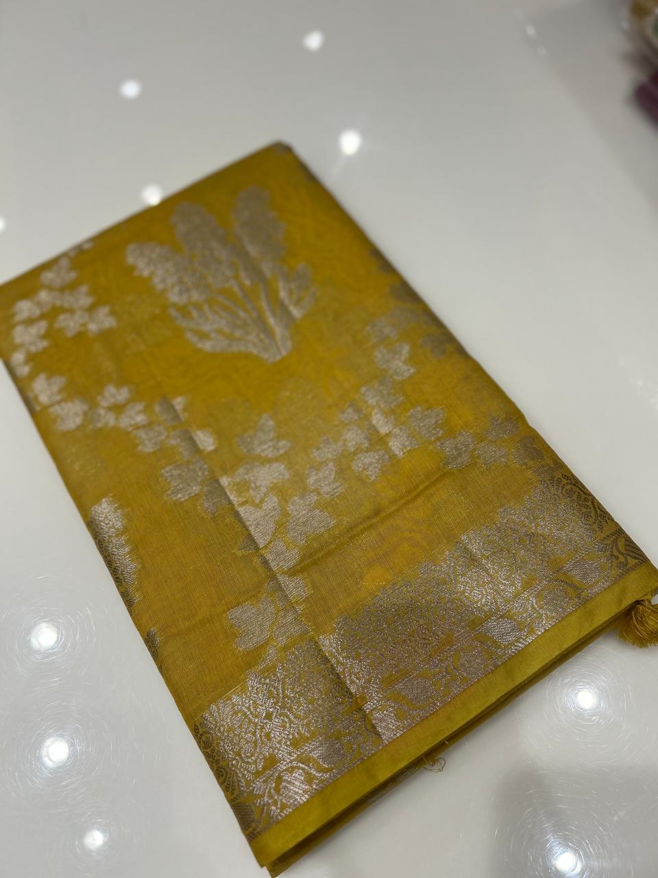 Masrai Cotton Saree -Yellow  shade  Search code 3608