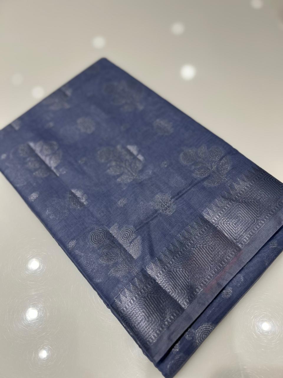 Masrai Cotton Saree -Dusty blue shade  Search code 3610