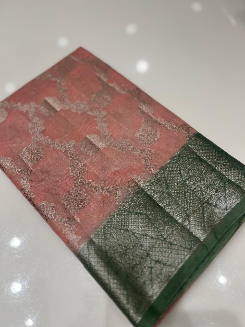 Masrai Cotton Saree -Onion pink to Dusty green  shade  Search code 3613