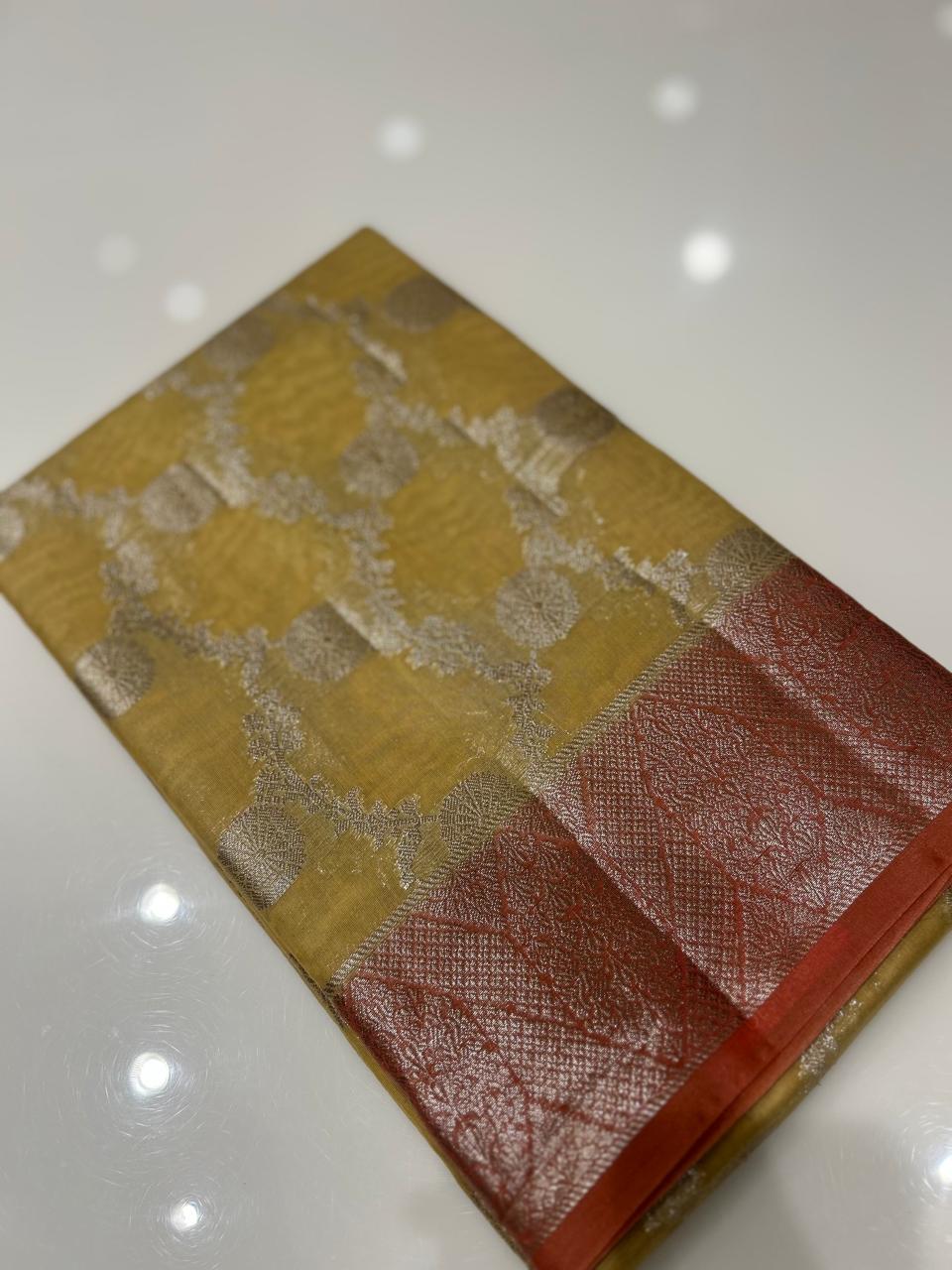 Masrai Cotton Saree -Yellow to Orange shade  Search code 3617