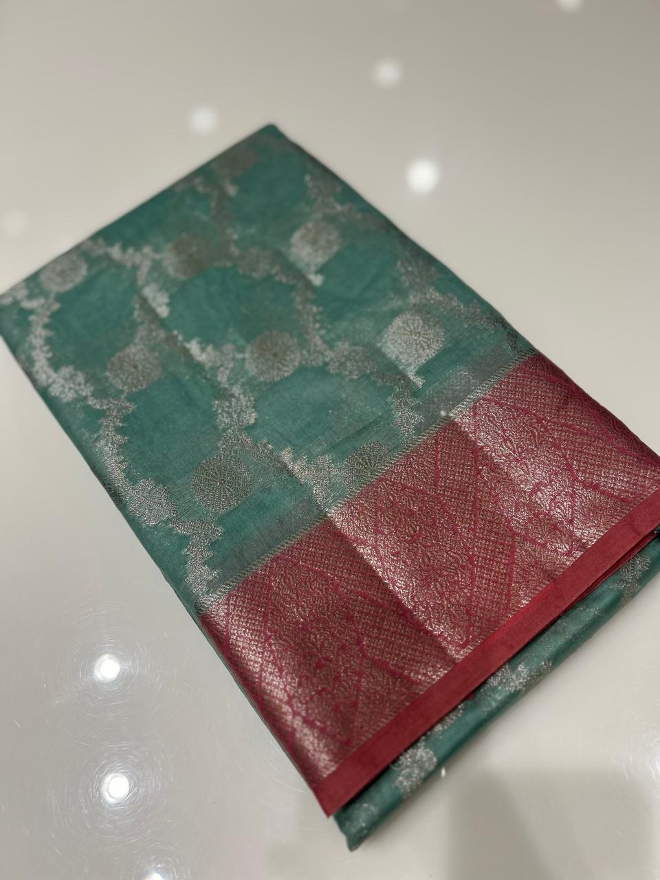 Masrai Cotton Saree -Blue to Dusty peach shade  Search code 3618