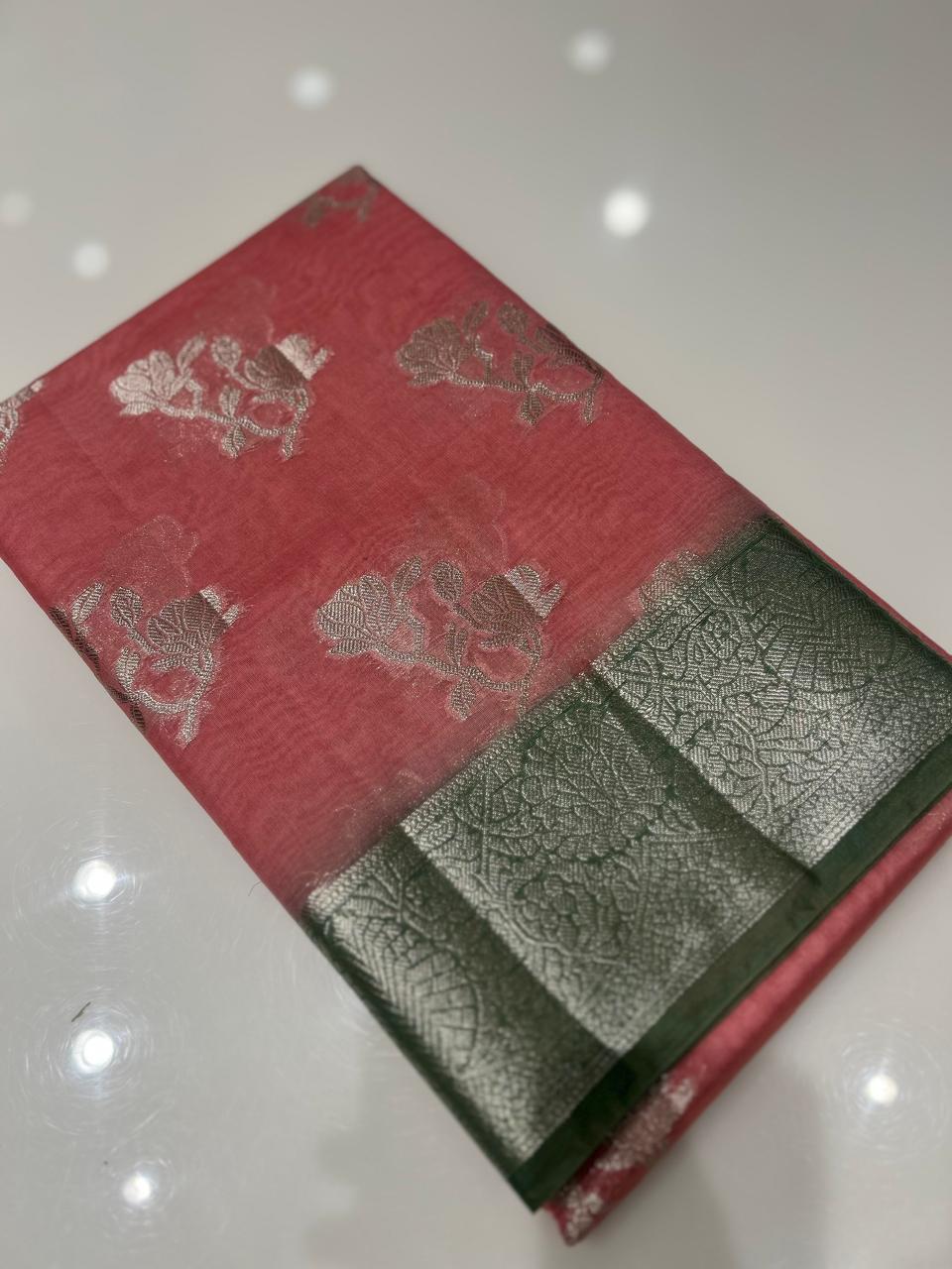 Masrai Cotton Saree - Pink to Green shade  Search code 3620