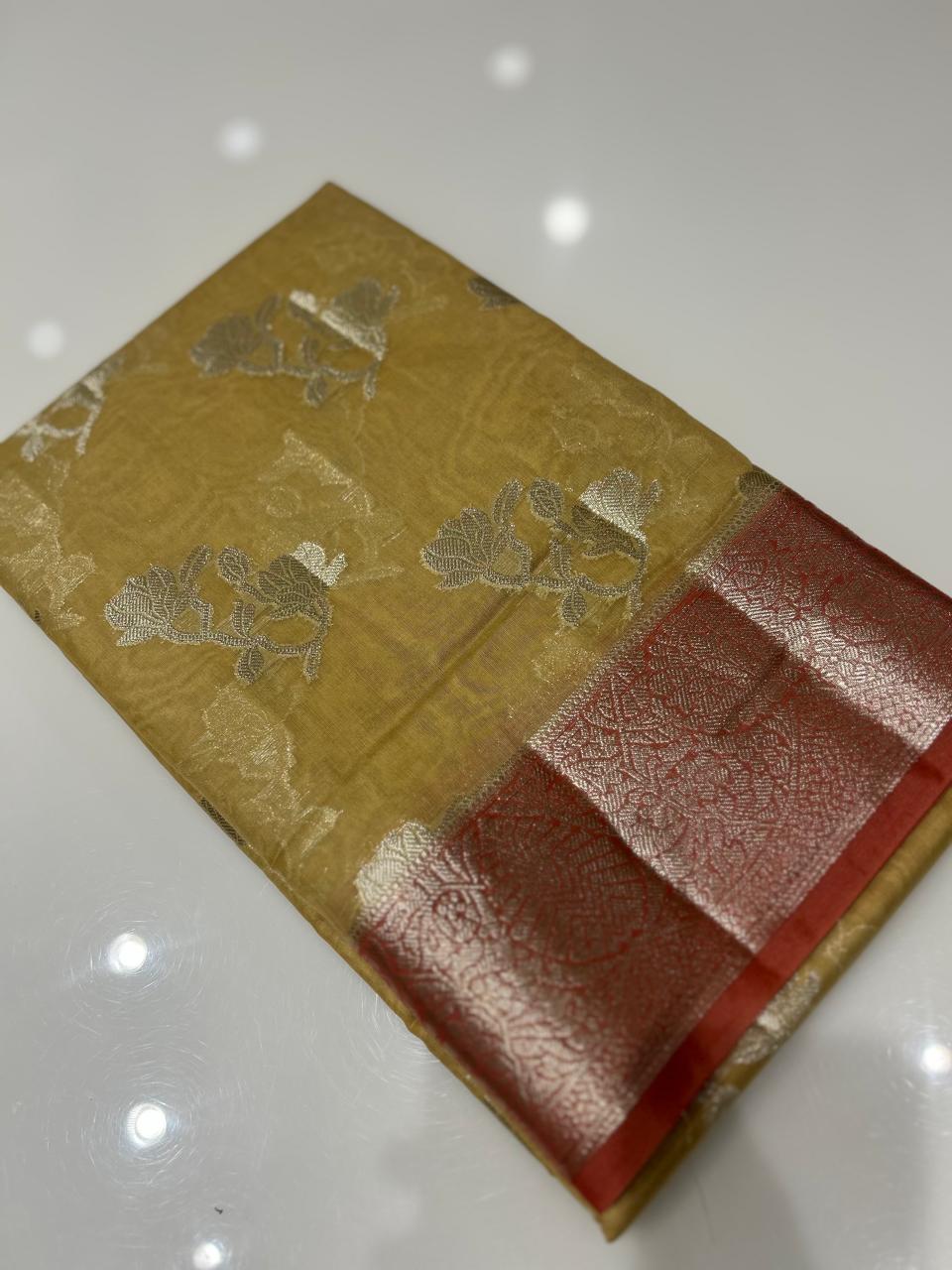 Masrai Cotton Saree - Yellow to Orange  shade  Search code 3622