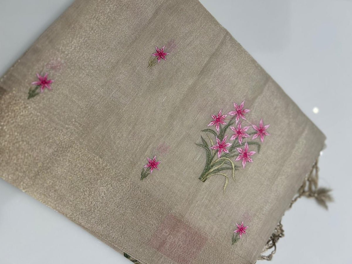 Tissue Saree  -Golden and peach pink   search code 6802
