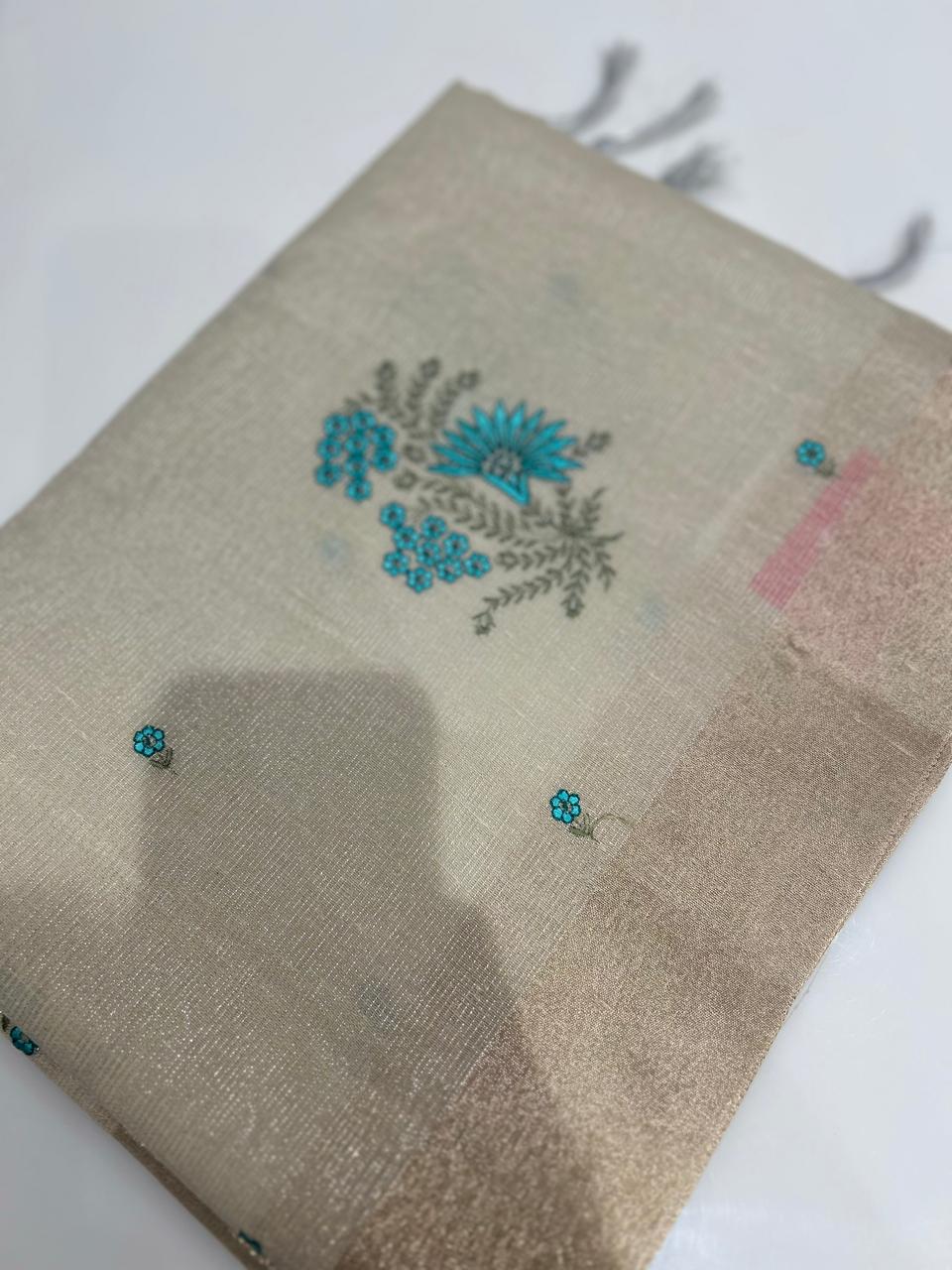 Tissue Saree  -Golden and Blue search code 6806