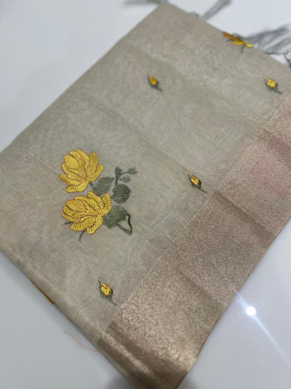 Tissue Saree  -Golden and Yellow search code 6814