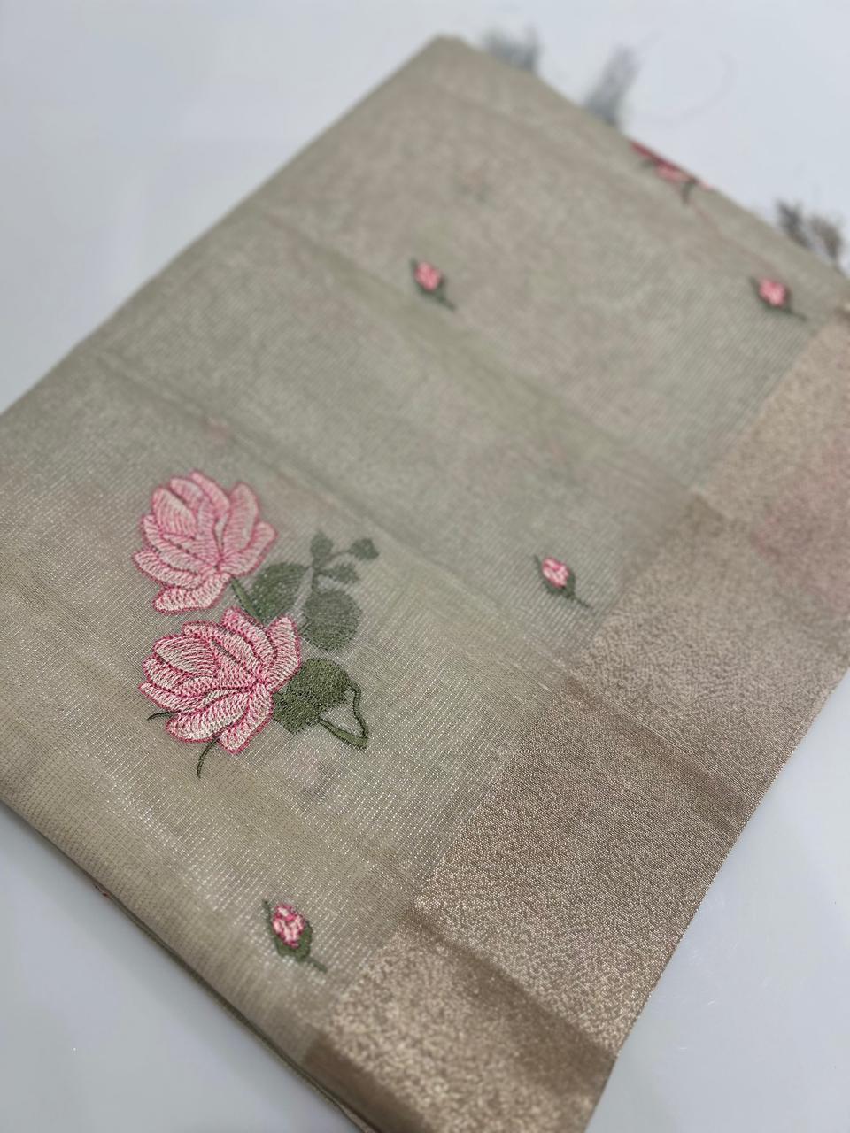 Tissue Saree  -Golden and Peach search code 6813