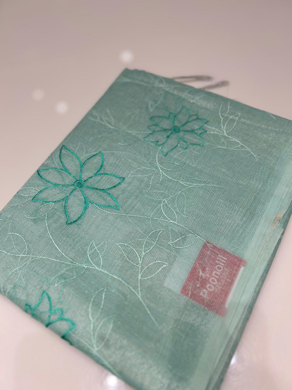 Linen Tissue Saree  -Safer blue search code 6816