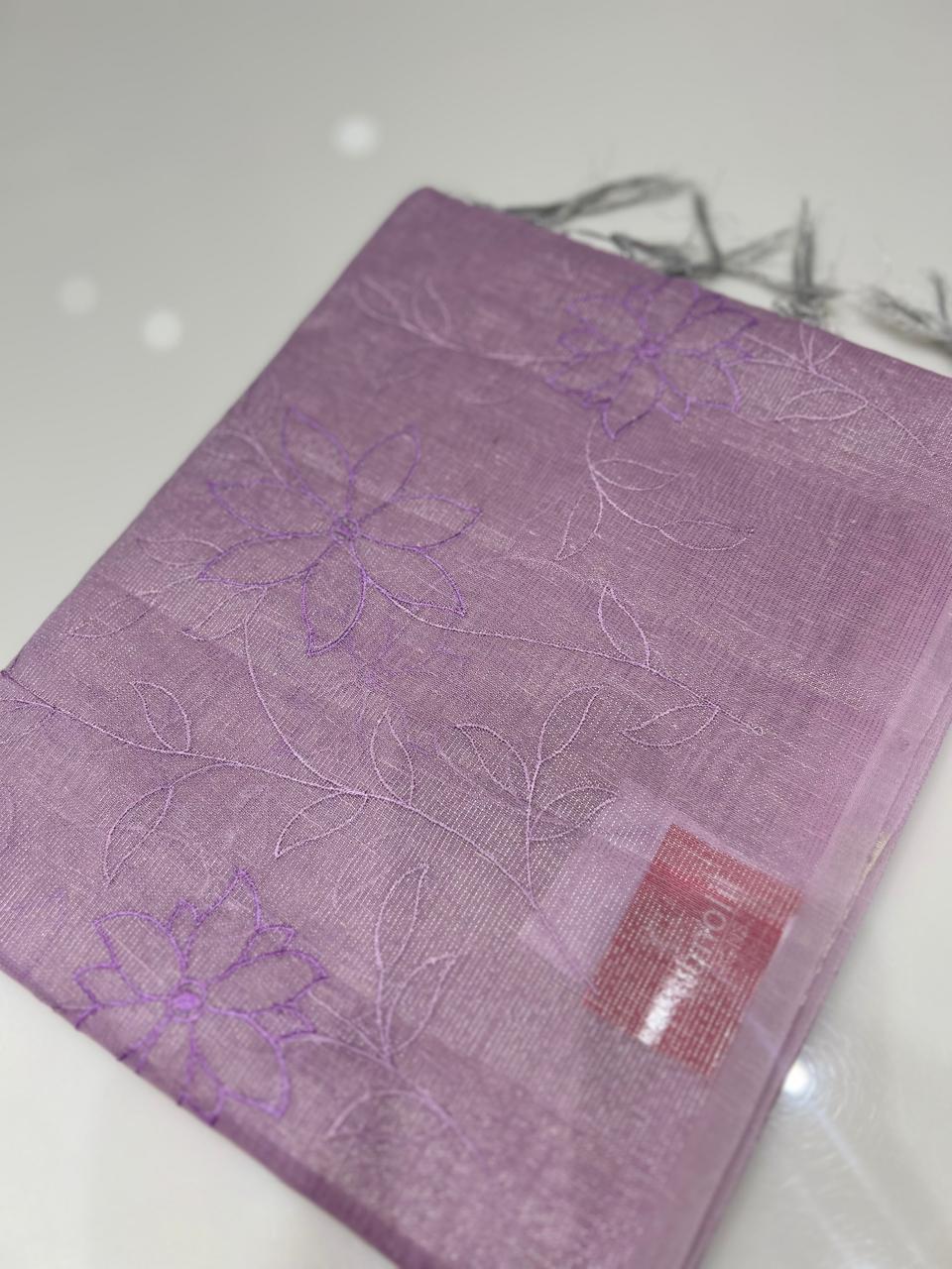 Linen Tissue Saree - Lavender search code 6817