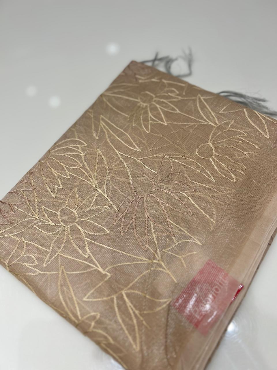 Linen Tissue Saree - Chiku search code 6820