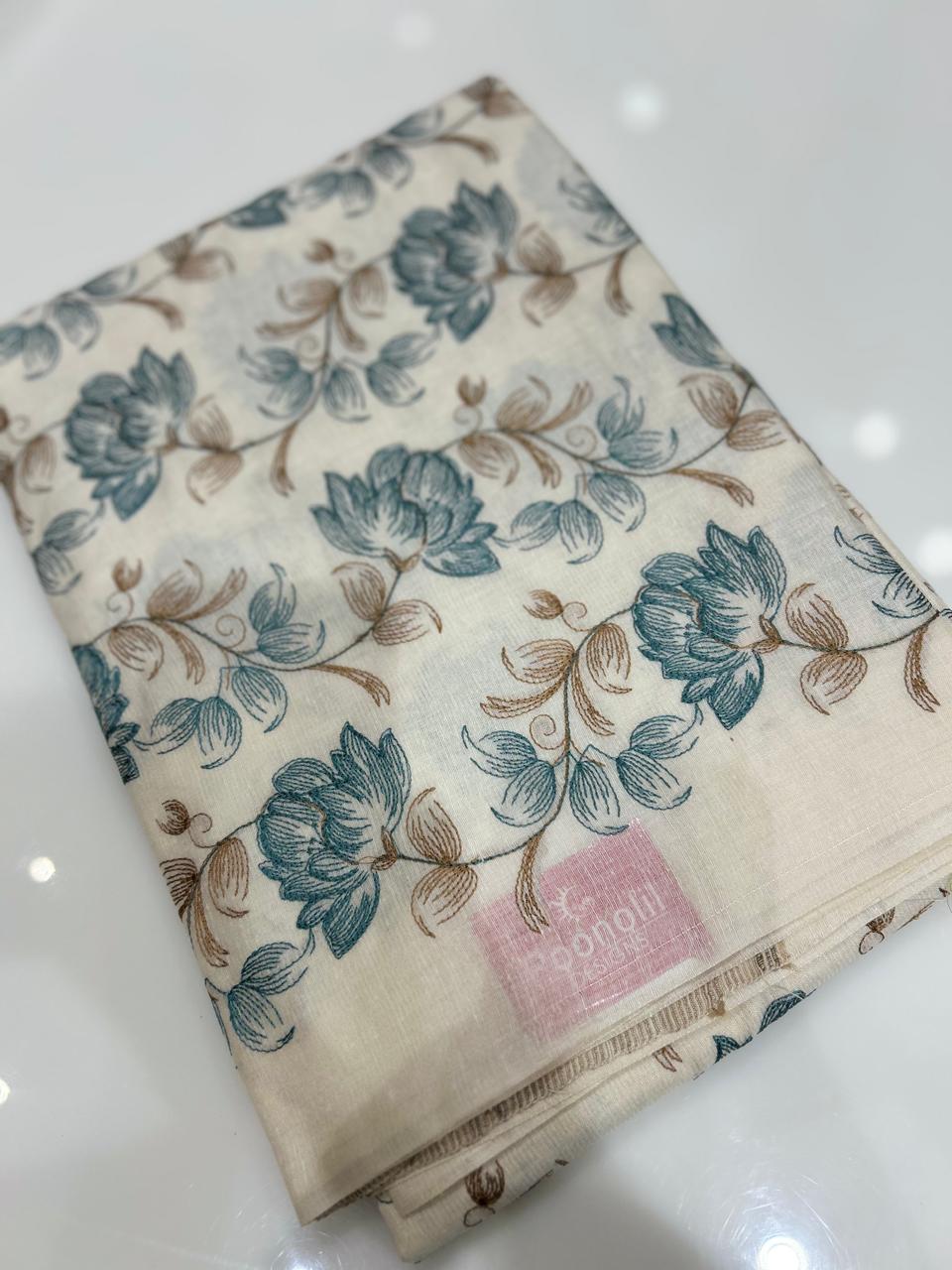 Tussar Saree - Off white to Blue shade Search code 3951
