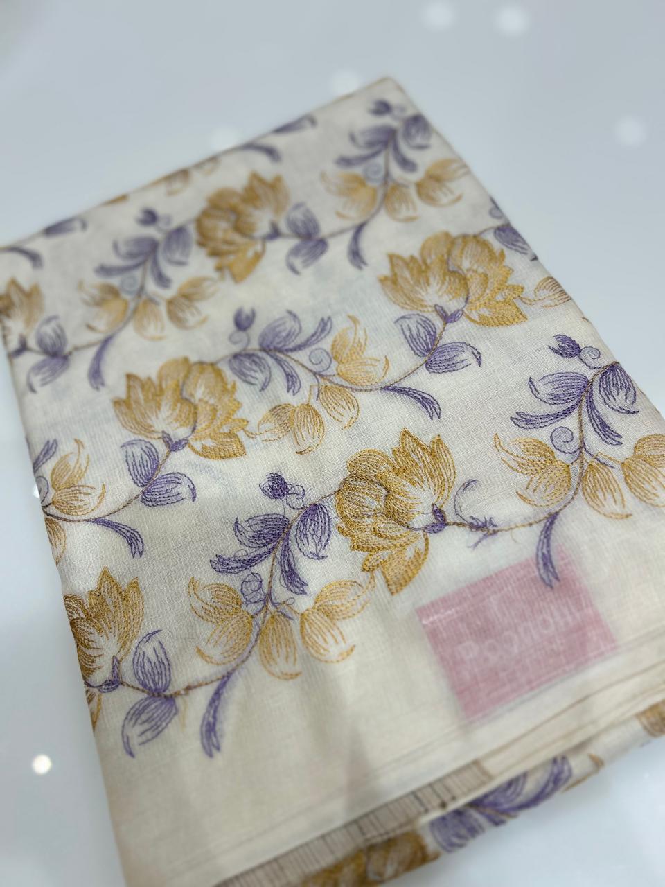 Tussar Saree - Off white to Yellow  shade Search code 3952