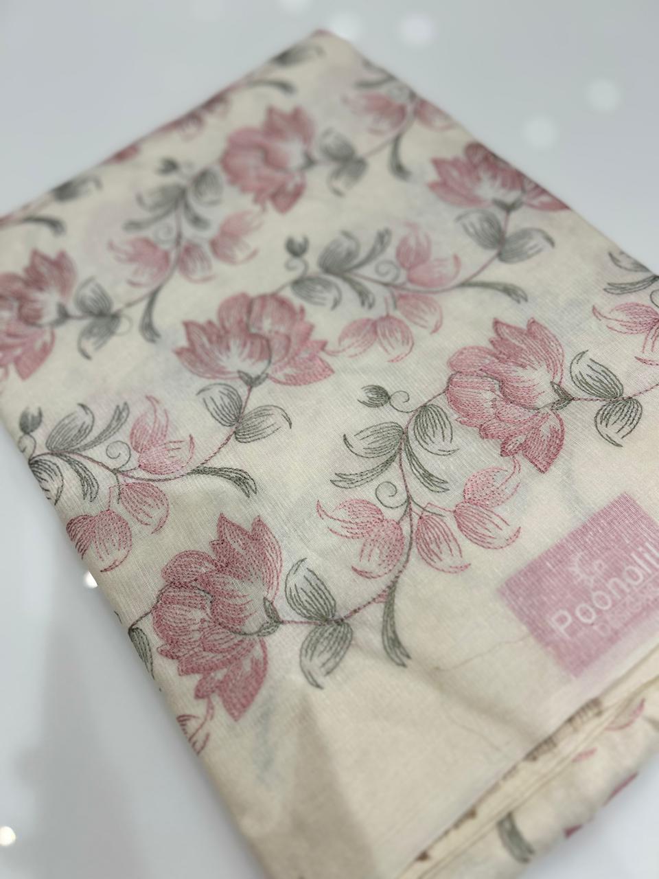 Tussar Saree - Off white to Onion pink shade Search code 3955