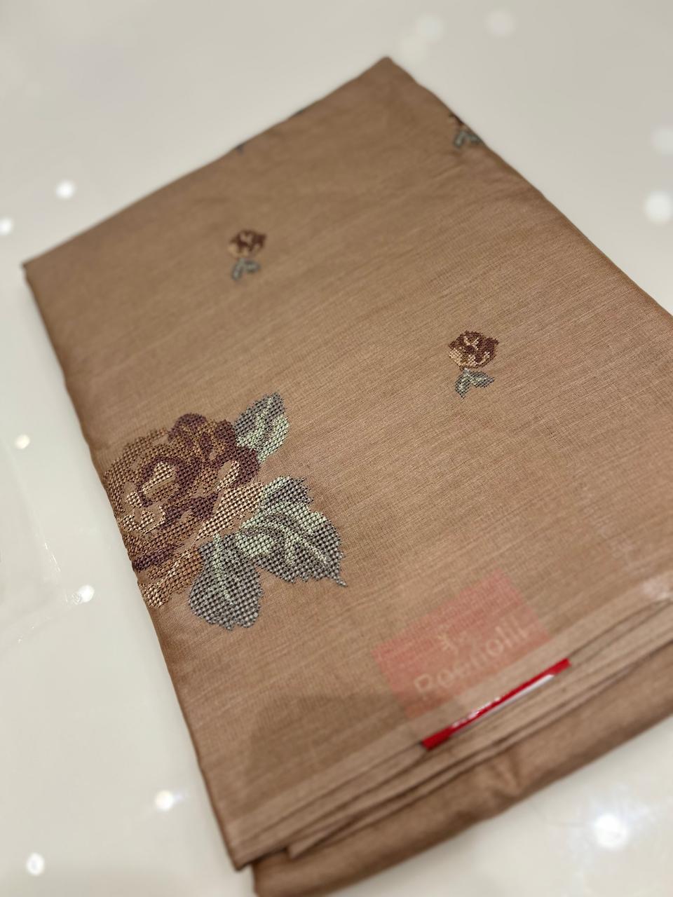 Tussar Saree - Dusty chocolate shade Search code 3957