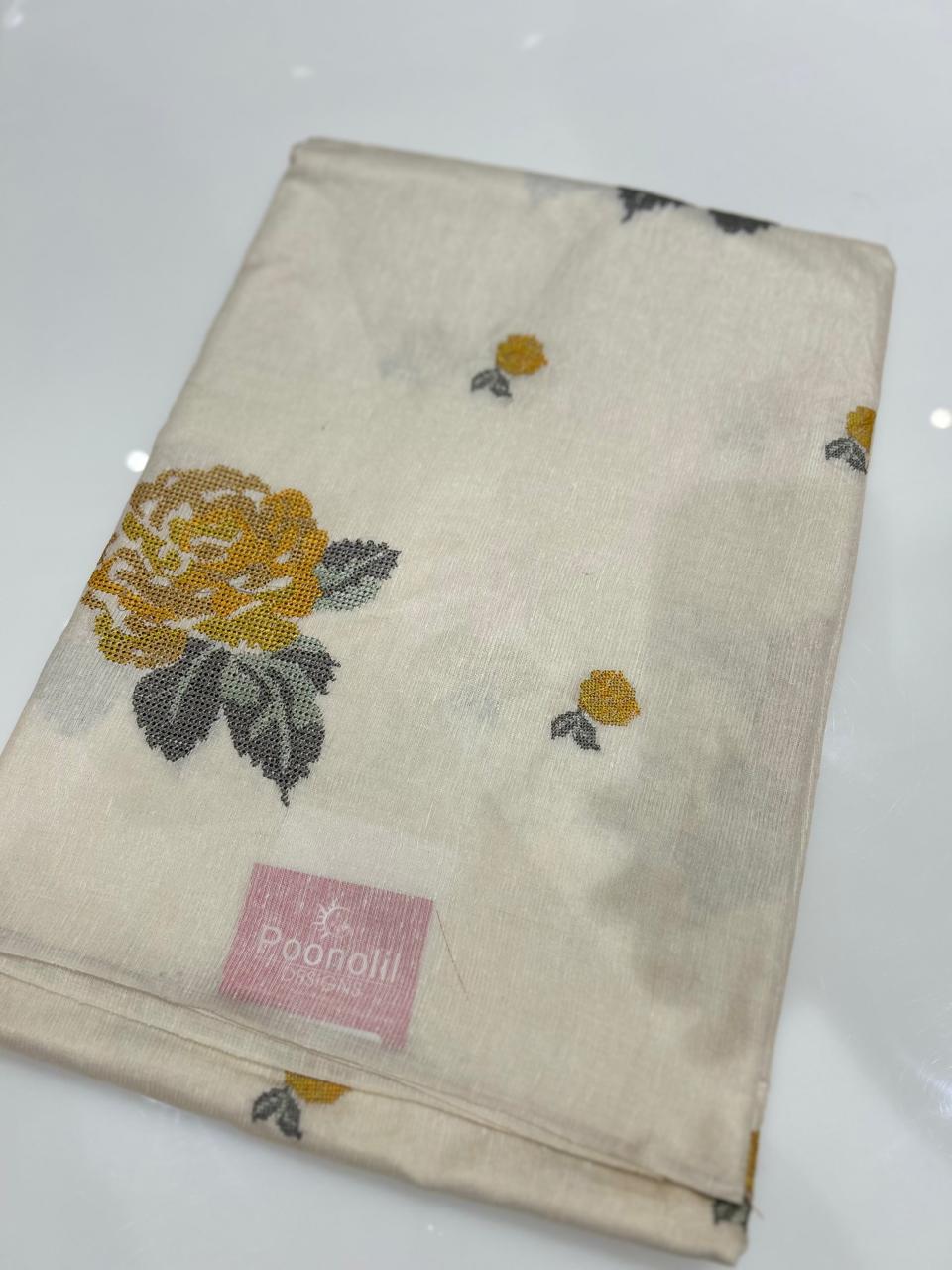 Tussar Saree - Off white to Yellow shade Search code 3959