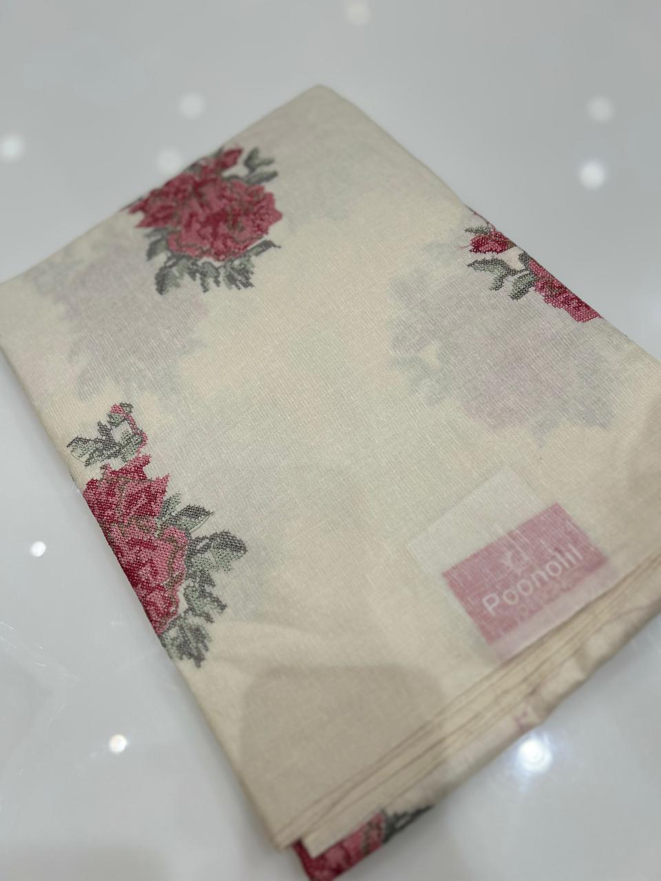 Tussar Saree - Off white to Dusty pink shade Search code 3961