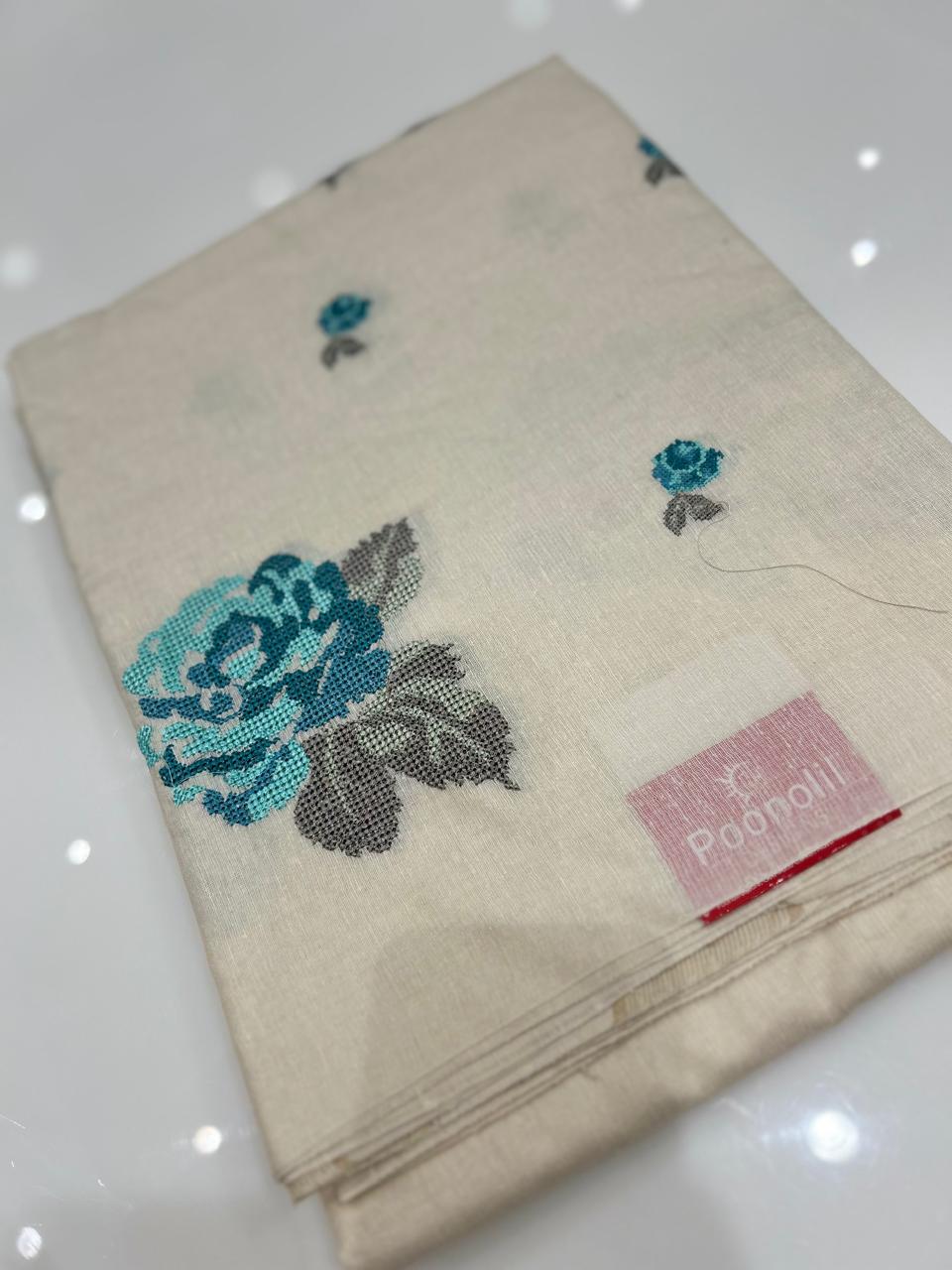Tussar Saree - Off white to Blue  shade Search code 3962