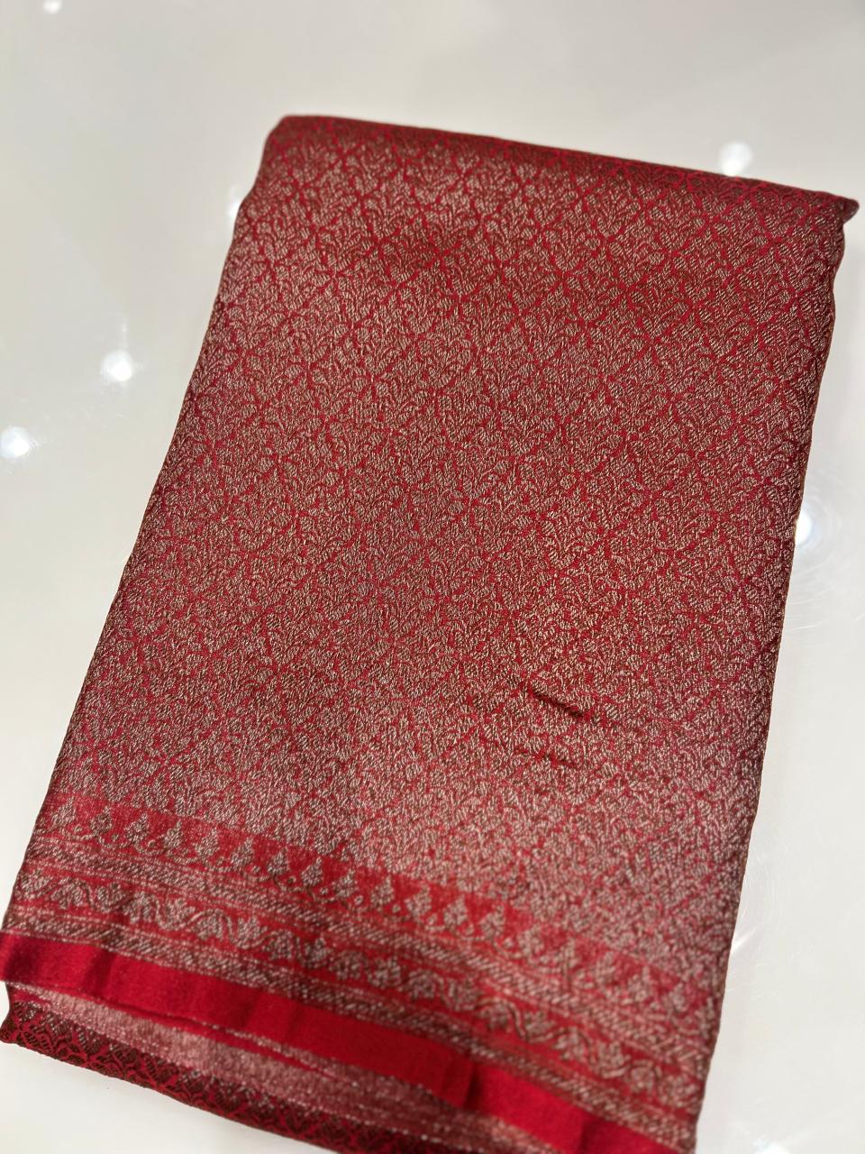 Semi Banarasi saree - Red shade  Search code 3967