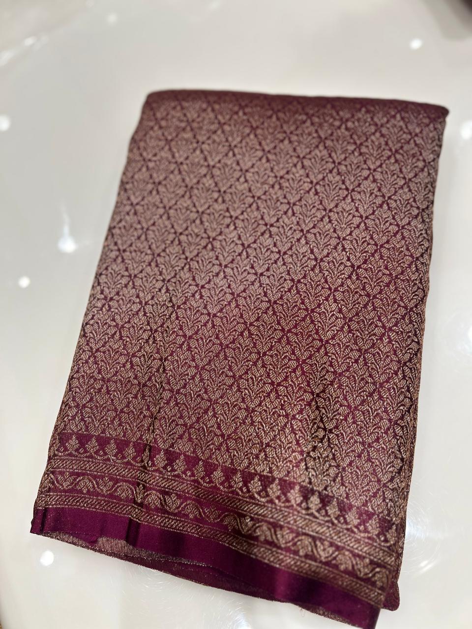 Semi Banarasi saree - Wine Maroon  shade  Search code 3965