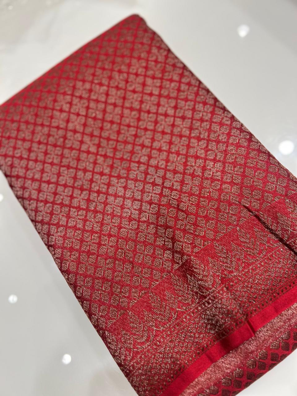 Semi Banarasi saree -Red shade  Search code 3974