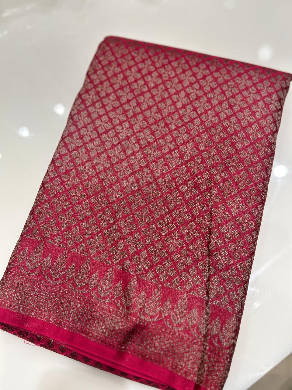 Semi Banarasi saree - Reddish pink  shade  Search code 3969