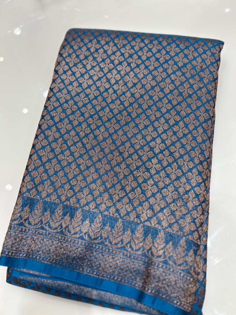 Semi Banarasi saree -blue   shade  Search code 3970