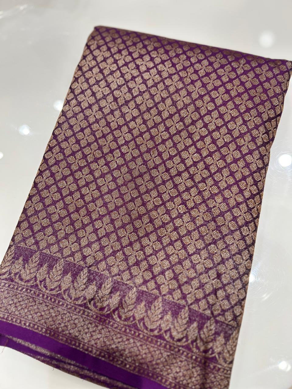 Semi Banarasi saree -purple shade  Search code 3971