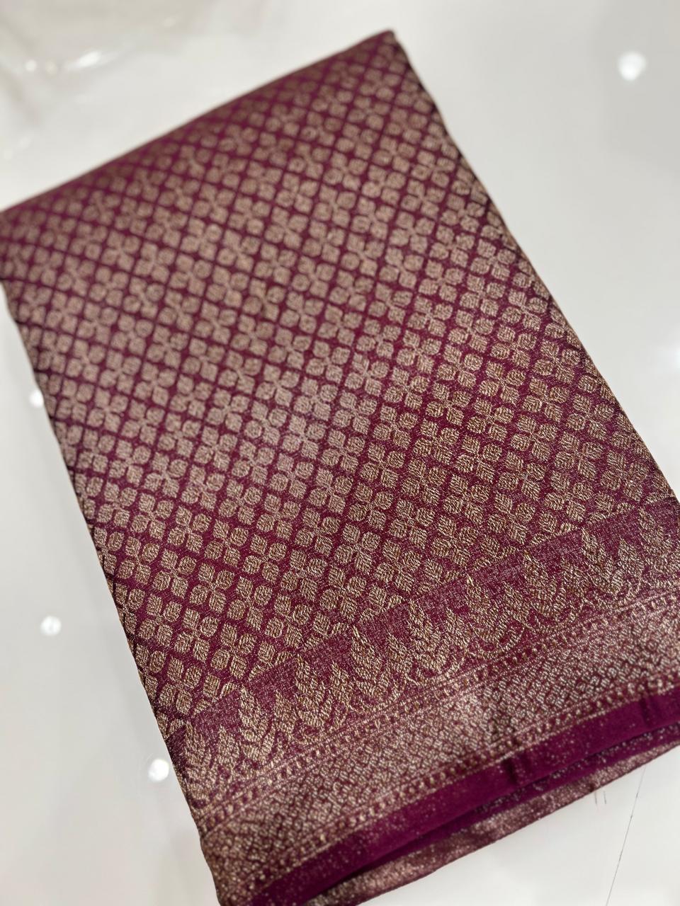 Semi Banarasi saree -Maroon  shade  Search code 3973