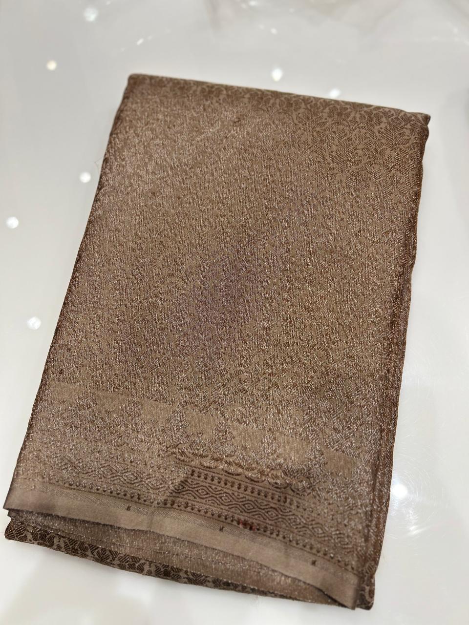 Semi Banarasi saree -Dusty Chocolate shade  Search code 3977