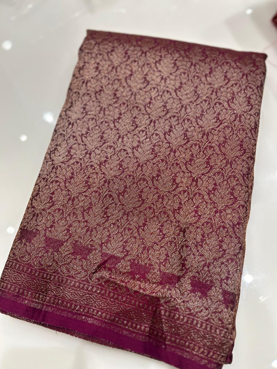 Semi Banarasi saree -Wine shade  Search code 3978
