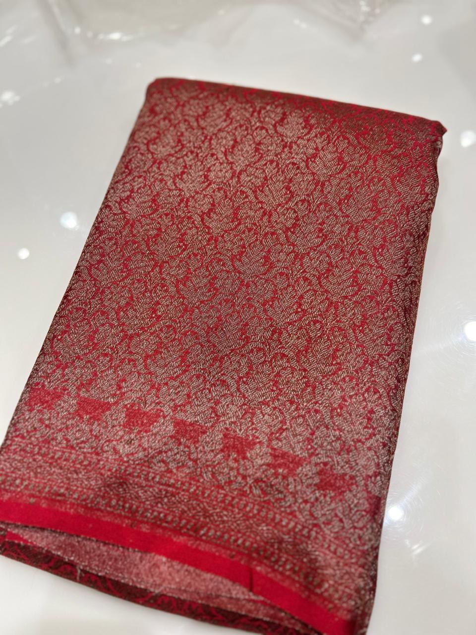 Semi Banarasi saree -Red shade  Search code 3975