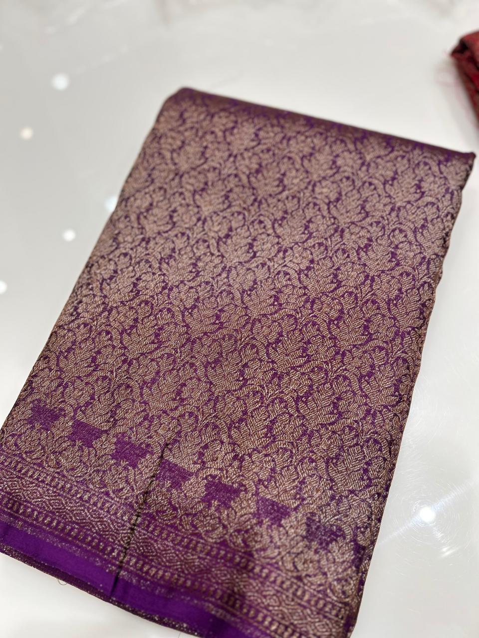 Semi Banarasi saree -purple shade  Search code 3976