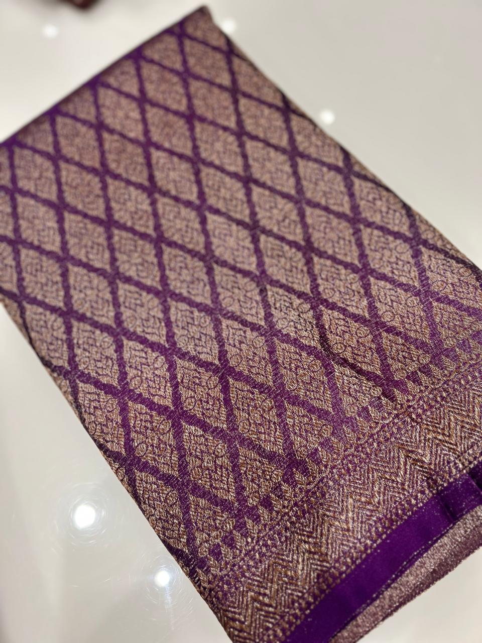 Semi Banarasi saree -Purple shade  Search code 3984