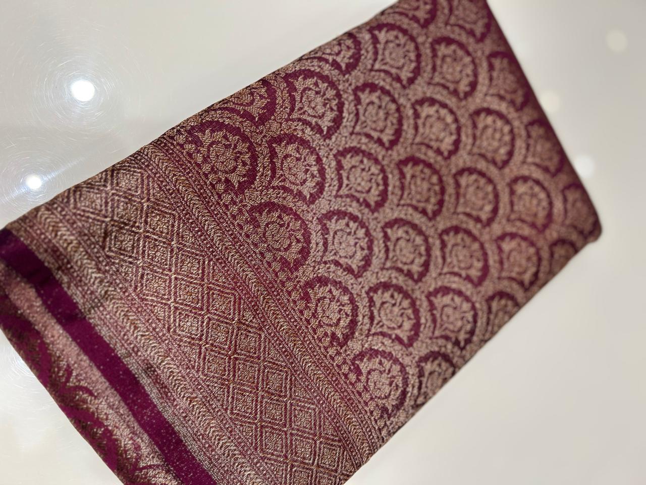 Semi Banarasi saree -Maroon shade  Search code 3990