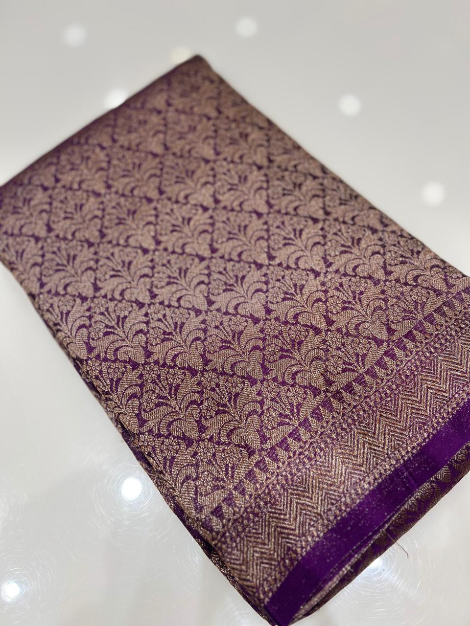 Semi Banarasi saree -Purple shade  Search code 3992