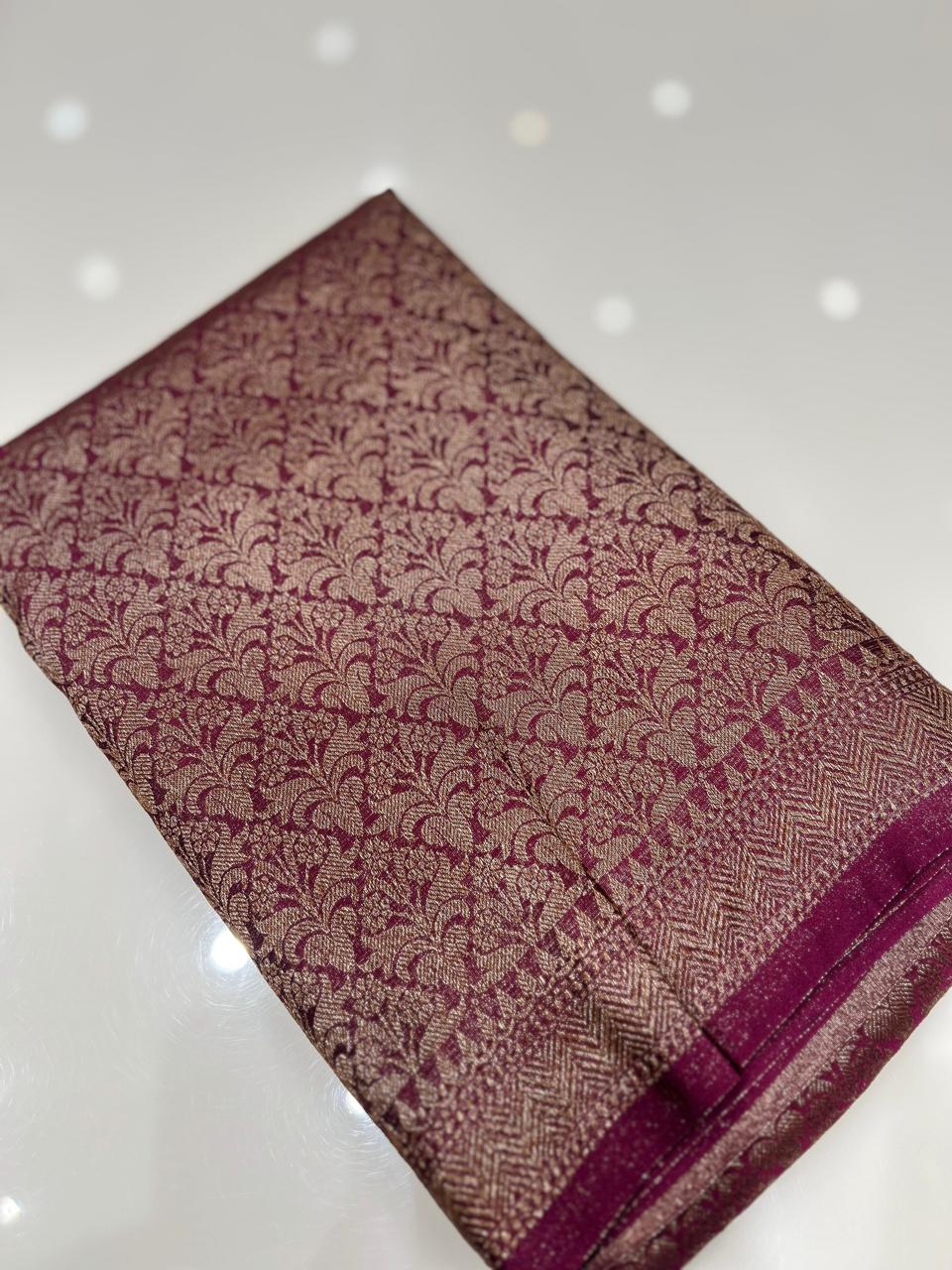Semi Banarasi saree -Wine  shade  Search code 3995