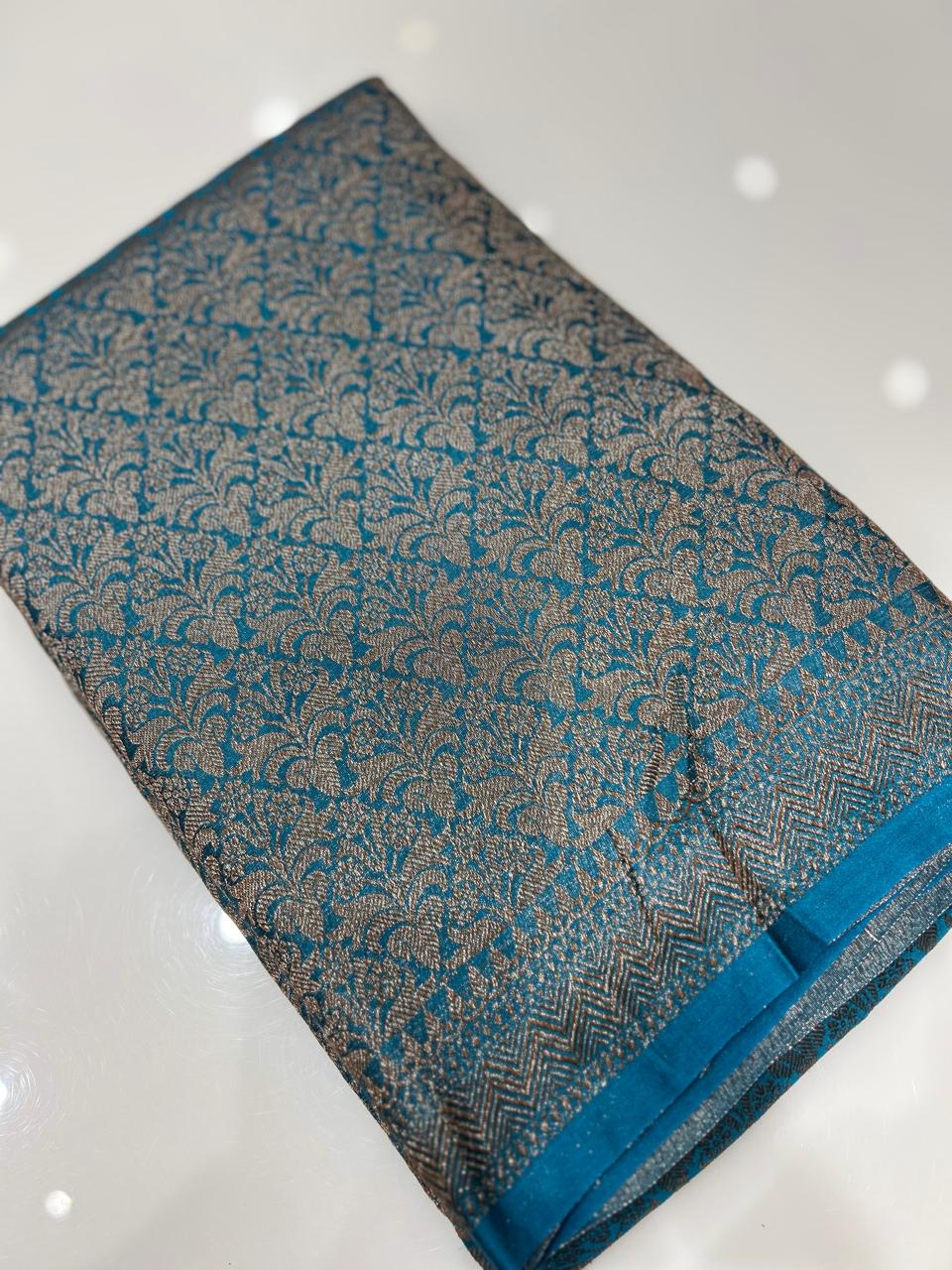 Semi Banarasi saree -Blue shade  Search code 3993