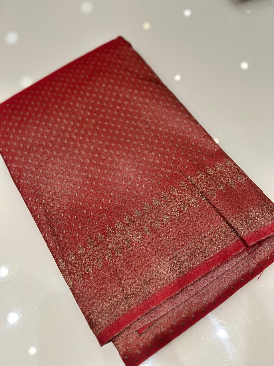 Semi Banarasi saree -Red shade  Search code 3997
