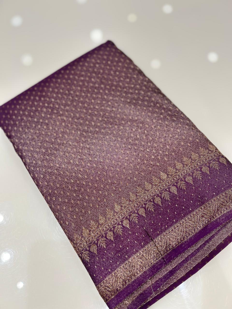 Semi Banarasi saree -Purple shade  Search code 3998