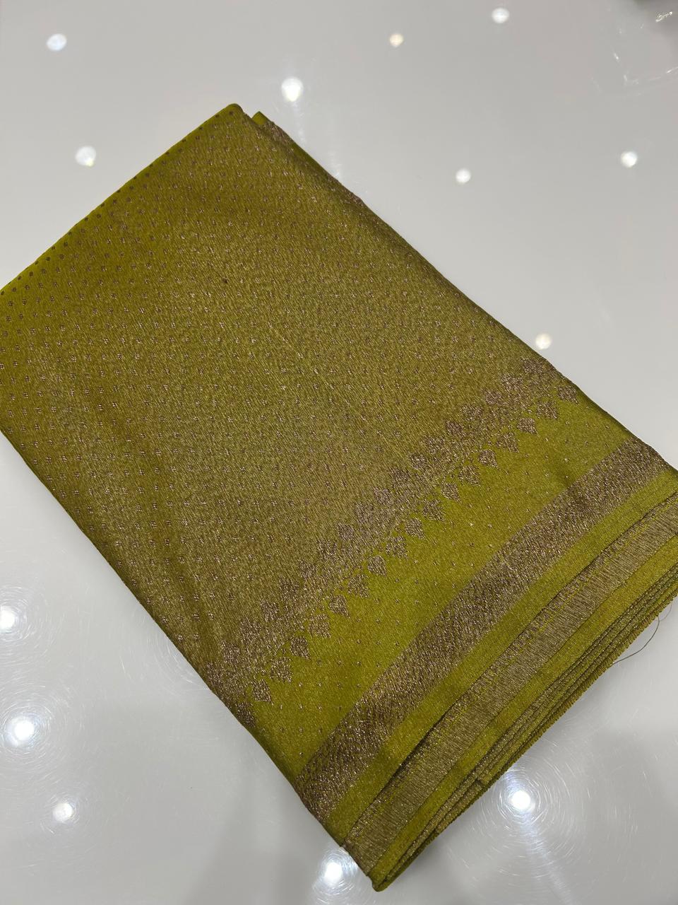 Semi Banarasi saree -Lemon yellow shade  Search code 4001