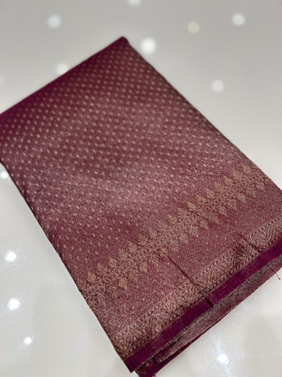 Semi Banarasi saree -Wine shade  Search code 3999