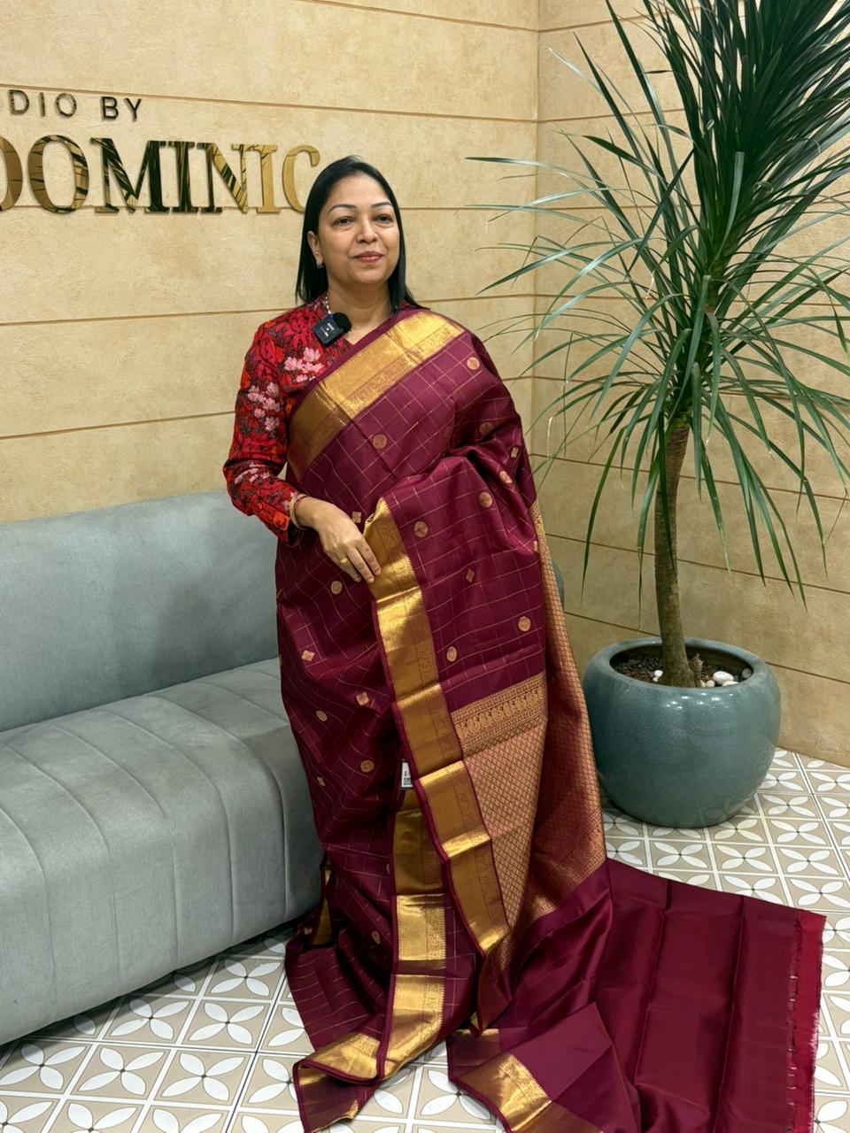 KANCHIPURAM SAREE -maroon shade Search code 8006