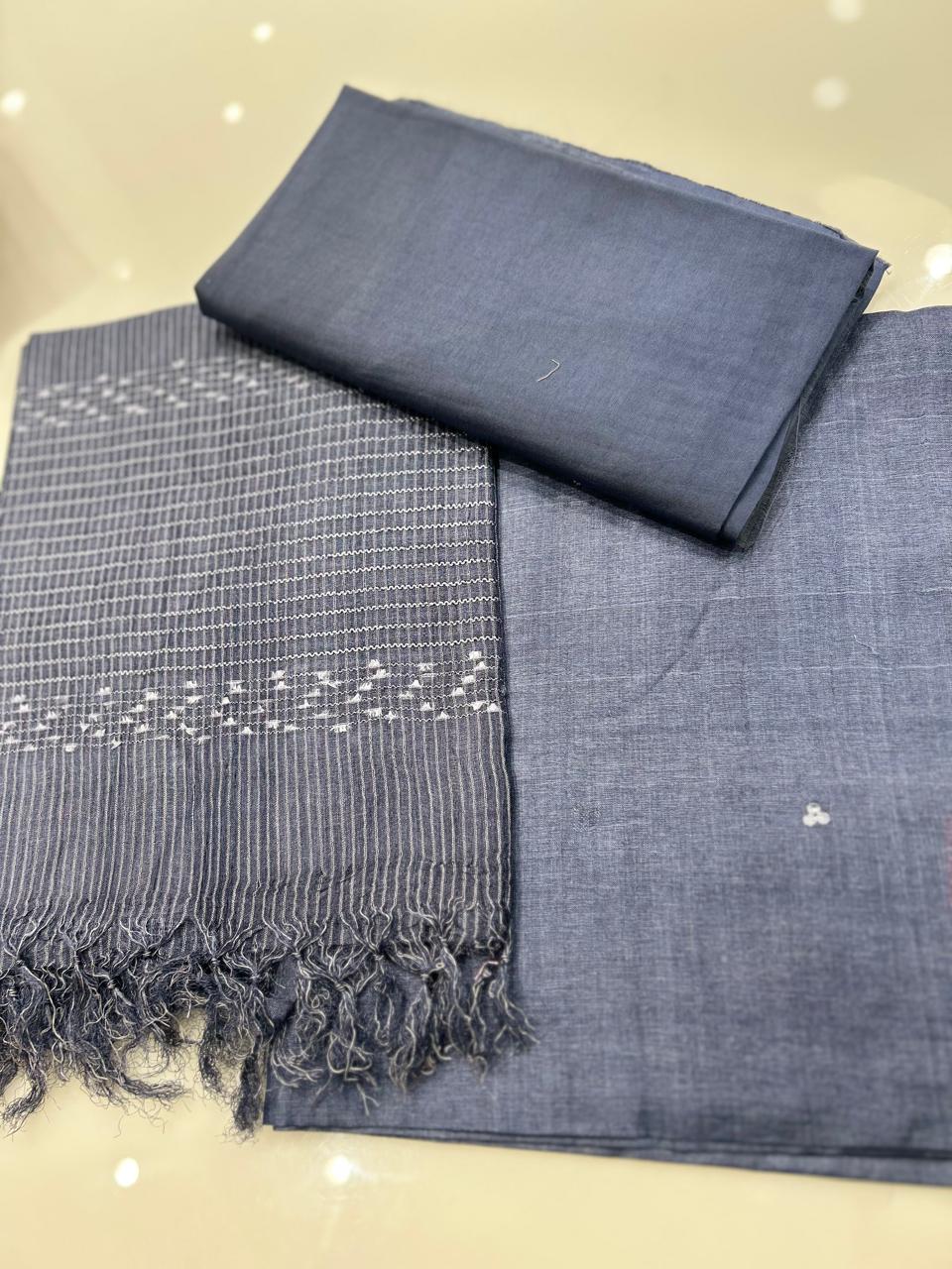 UNSTITCHED TUSSAR SUIT SET -Navy blue  shade Search code 1601