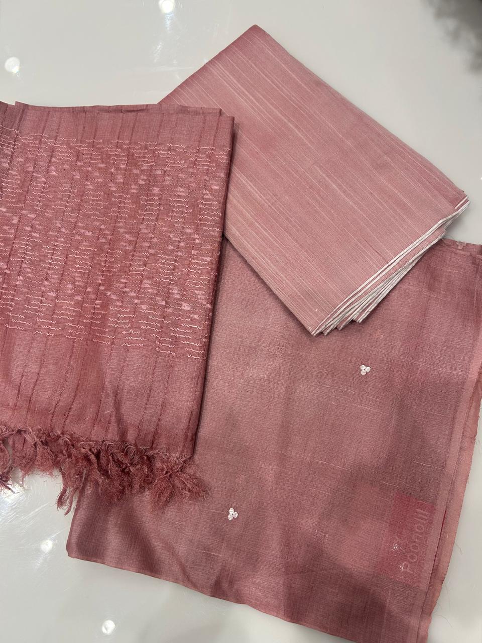 UNSTITCHED TUSSAR SUIT SET -Peach shade Search code 1603