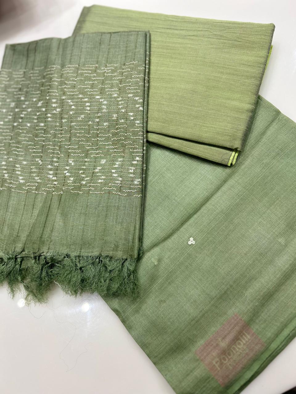 UNSTITCHED TUSSAR SUIT SET -Pista green shade Search code 1604