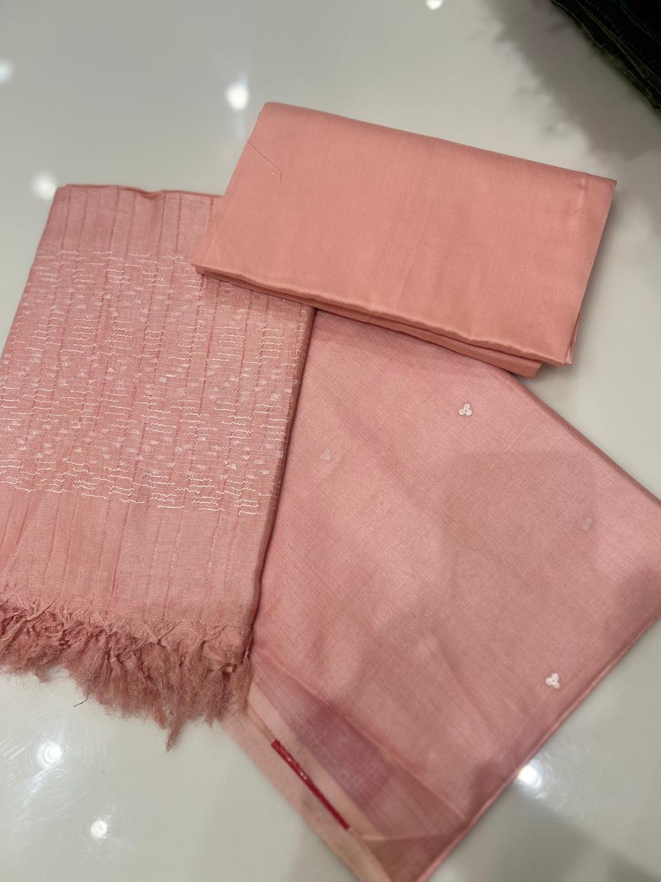 UNSTITCHED TUSSAR SUIT SET -Light Peach  shade Search code 1608