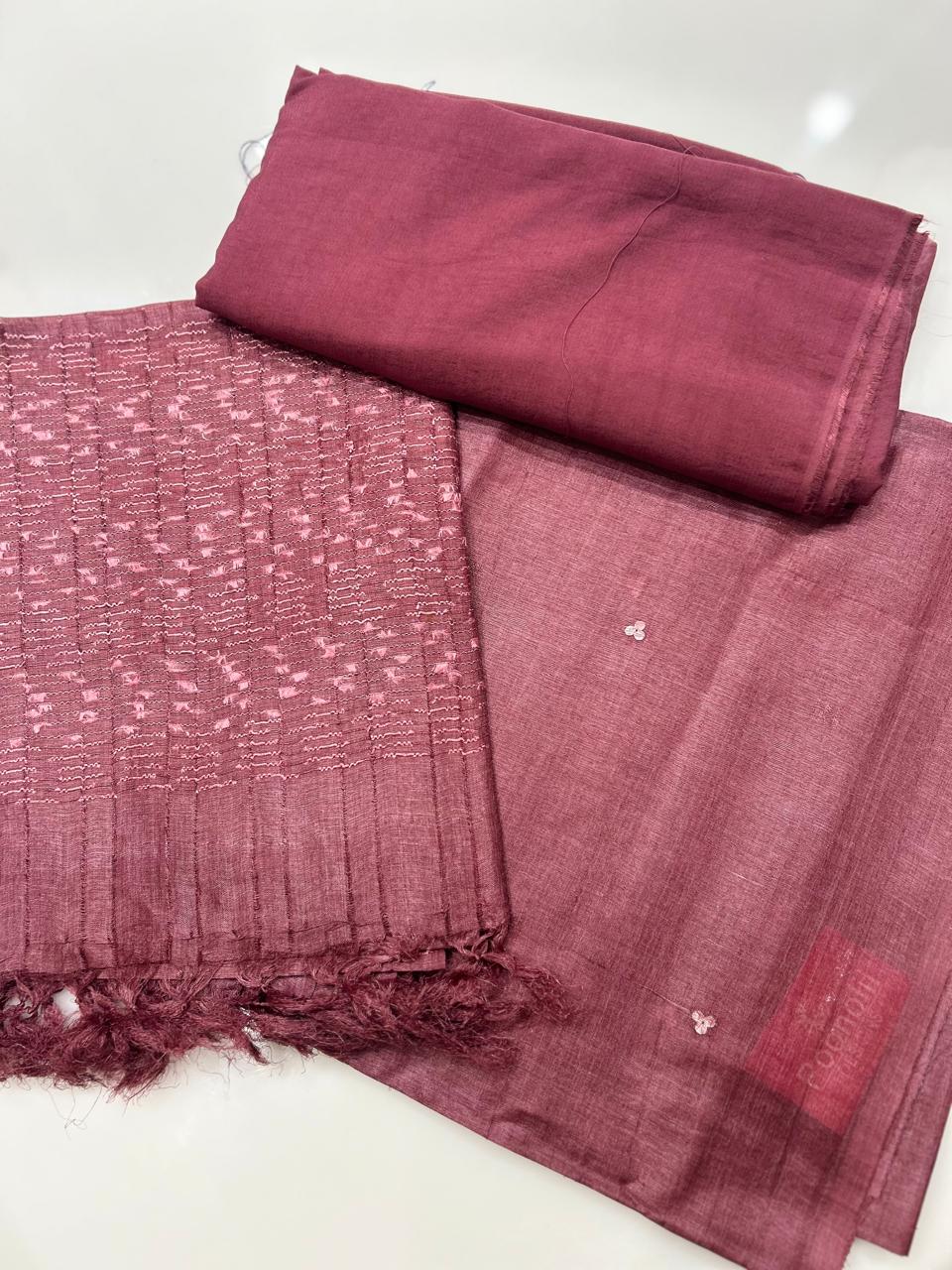UNSTITCHED TUSSAR SUIT SET -Rust Brown   shade Search code 1609